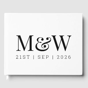 Modern Black and White Monogram Wedding Guest Book