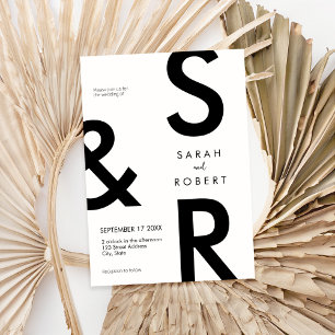Modern Black and White Monogram Wedding Invitation