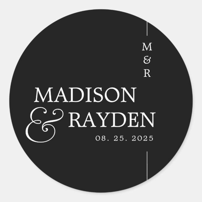 Modern Black and White Monogram Wedding Thank you  Classic Round Sticker (Front)