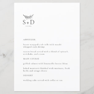 Modern Black and White Monogrammed Wedding Menu