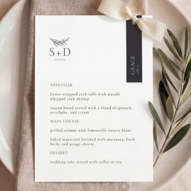Modern Black and White Monogrammed Wedding Menu (Creator Uploaded)