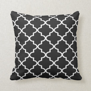 Modern Black and White Moroccan Quatrefoil Throw Pillow