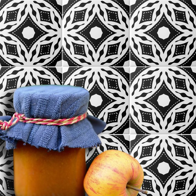 Modern Black and White Mosaic Geometric Pattern Tile (Creator Uploaded)