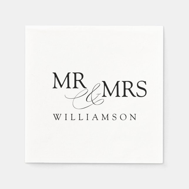 Modern Black and White Mr & Mrs Name Napkin (Front)
