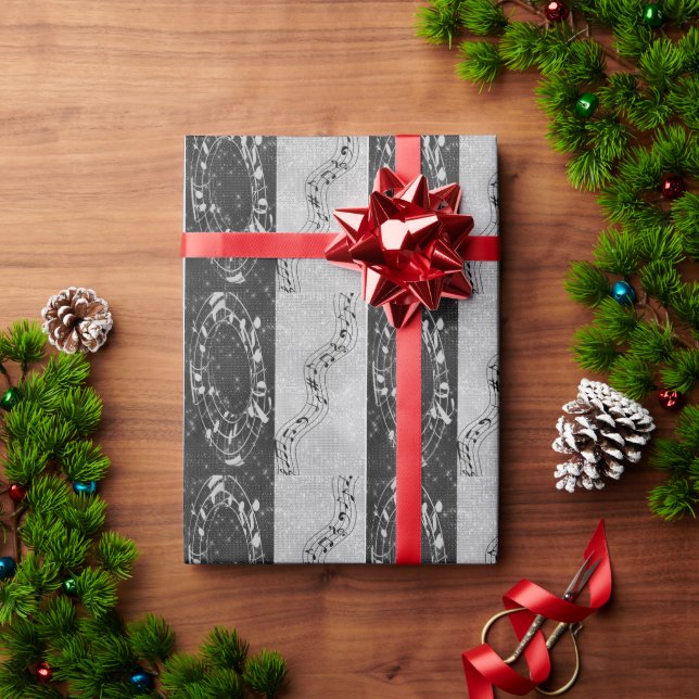 Modern Black and White Musical Notes Wrapping Paper (Holiday Gift)
