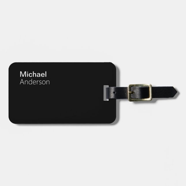 Modern Black And White Name Address Luggage Tag (Front Horizontal)