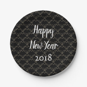 Modern Black and White New Year Paper Plate