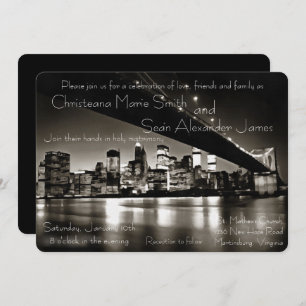 Modern Black and White New York at Night Invitation