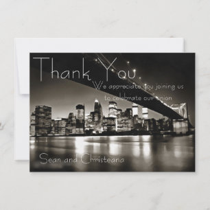 Modern Black and White New York at Night Thank You Card