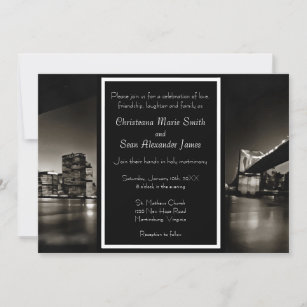 Modern Black and White New York at Night Wedding  Invitation