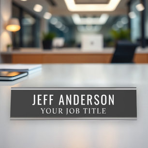 Modern Black and White Office Employee Desk Name Plate