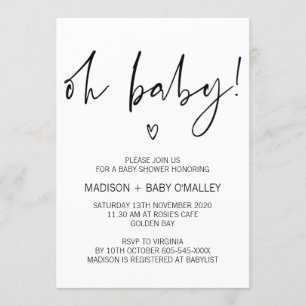 Modern Black and White Oh Baby Shower Invitation