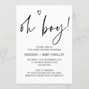 Modern Black and White Oh Boy Baby Shower Invites