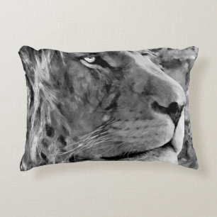Modern black and white oil painting of king lion, accent pillow