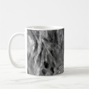 Modern black and white oil painting of king lion, coffee mug