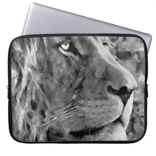 Modern black and white oil painting of king lion,  laptop sleeve