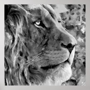 Modern black and white oil painting of king lion,  poster