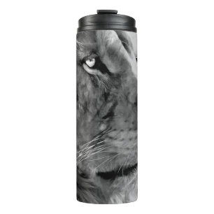 Modern black and white oil painting of king lion, thermal tumbler