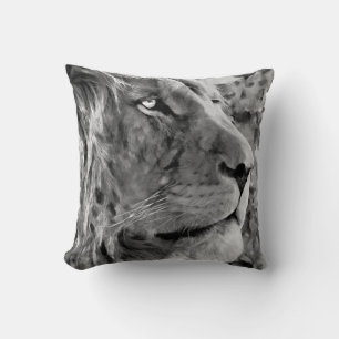 Modern black and white oil painting of king lion, throw pillow