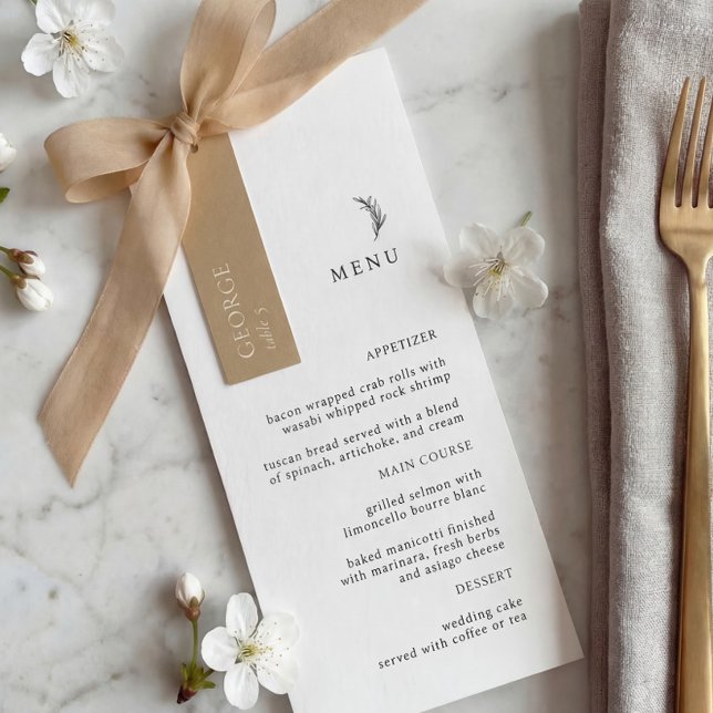 Modern Black and White Olive Branch Wedding Menu (Creator Uploaded)