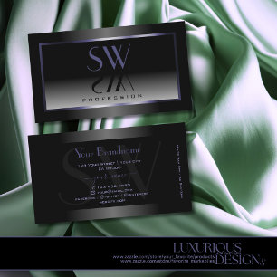 Modern Black and White Ombre Blue Frame Monogram Business Card