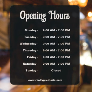 Modern Black and White Open Hours Time  Window Cling