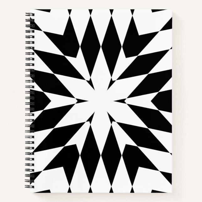 Modern Black and White Optical Illusion Geometric  Notebook (Front)