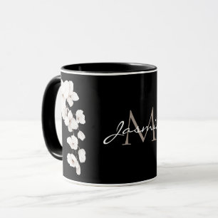 Modern Black and White Orchid Monogram Mug