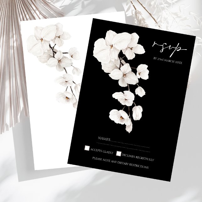Modern Black and White Orchids Flowers Wedding RSVP Card (Modern Black and White Orchids Flowers Wedding RSVP Cards)
