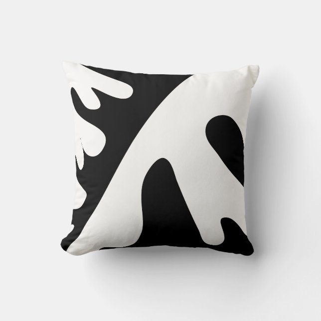 Modern Black and White Organic Abstract wavy Throw Pillow (Front)