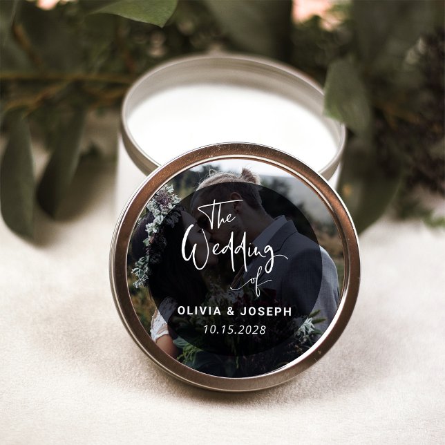 Modern Black and White Overlay | Photo Wedding Classic Round Sticker (Creator Uploaded)