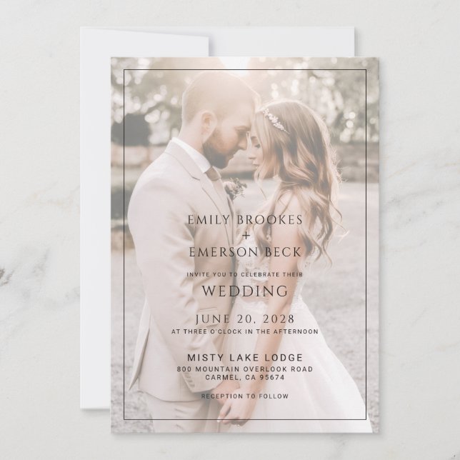 Modern Black And White Overlay Photo Wedding Invitation (Front)
