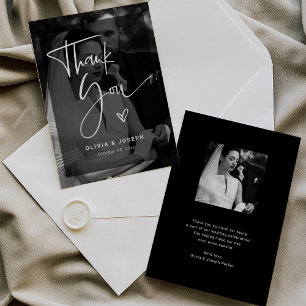 Modern Black and White Overlay   Photo Wedding Thank You Card