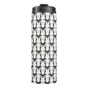 Modern Black and White Penguin Pattern Thermal Tumbler