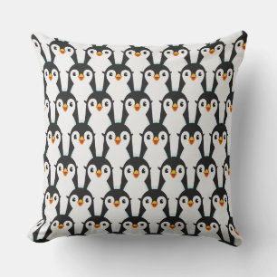 Modern Black and White Penguin Pattern Throw Pillow
