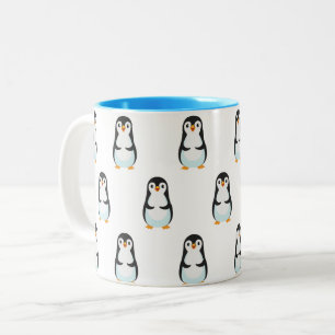 Modern Black and White Penguin Pattern Two-Tone Coffee Mug