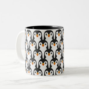 Modern Black and White Penguin Pattern Two-Tone Coffee Mug