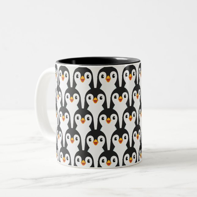 Modern Black and White Penguin Pattern Two-Tone Coffee Mug (Front Left)