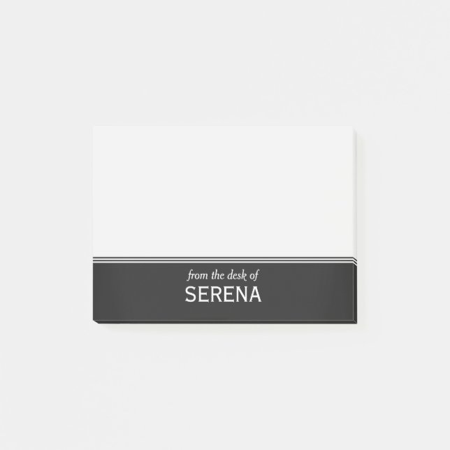 Modern Black and White Personalized 4" x 3" Post-it Notes (Front)