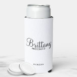 Modern Black and White Personalized Bridesmaids Ca Seltzer Can Cooler<br><div class="desc">Modern Black and White Personalized Bridesmaids Gifts
featuring personalized bridesmaid's name in black elegant script font style with title in modern sans serif font style on white background.

Also perfect for groomsmen,  best man,  father of the bride,  maid of honour,  flower girl,  mother of the bride and more.</div>