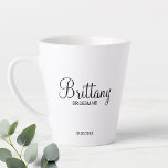 Modern Black and White Personalized Bridesmaids Co Latte Mug<br><div class="desc">Modern Black and White Personalized Bridesmaids Gifts
featuring personalized bridesmaid's name in modern script font style with title and wedding date in modern sans serif font style.

Also perfect for Maid of Honour,  Flower Girl,  Mother of the Bride and more.</div>