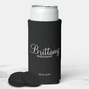 Modern Black and White Personalized Bridesmaids Seltzer Can Cooler