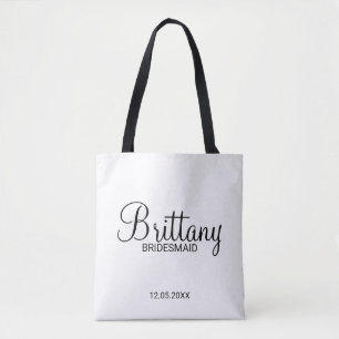 Modern Black and White Personalized Bridesmaids Tote Bag