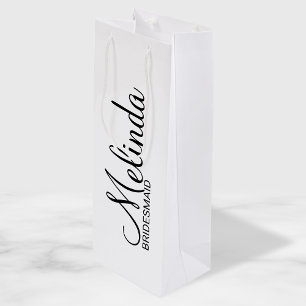 Modern Black and White Personalized Bridesmaids Wine Gift Bag