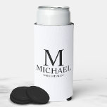 Modern Black and White Personalized Groomsman Can  Seltzer Can Cooler<br><div class="desc">Modern Black and White Personalized Groomsman Gifts
featuring personalized monogram,  groomsman's name and title in black classic serif font style on white background.

Also perfect for Best Man,  Father of the Bride and more.</div>