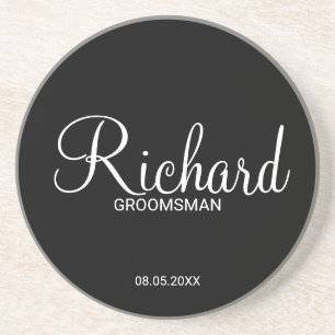 Modern Black and White Personalized Groomsman Coaster
