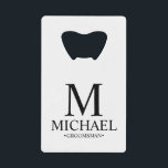Modern Black and White Personalized Groomsman Credit Card Bottle Opener<br><div class="desc">Modern Black and White Personalized Groomsman Gifts
featuring personalized monogram, groomsman's name and title in classic serif font style.
Also perfect for Best Man, Father of the Bride and more.</div>