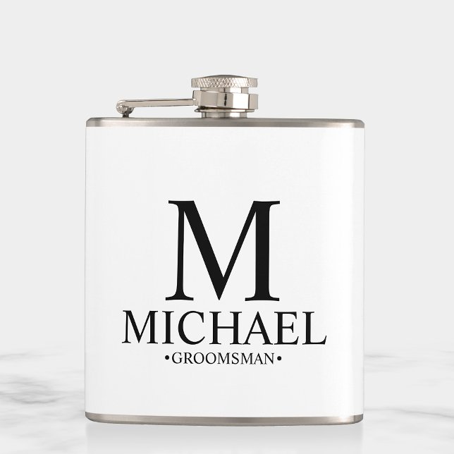 Modern Black and White Personalized Groomsman Hip Flask (Creator Uploaded)