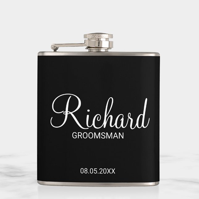 Modern Black and White Personalized Groomsman Hip Flask (Creator Uploaded)