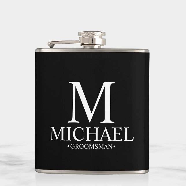 Modern Black and White Personalized Groomsman Hip Flask (Creator Uploaded)